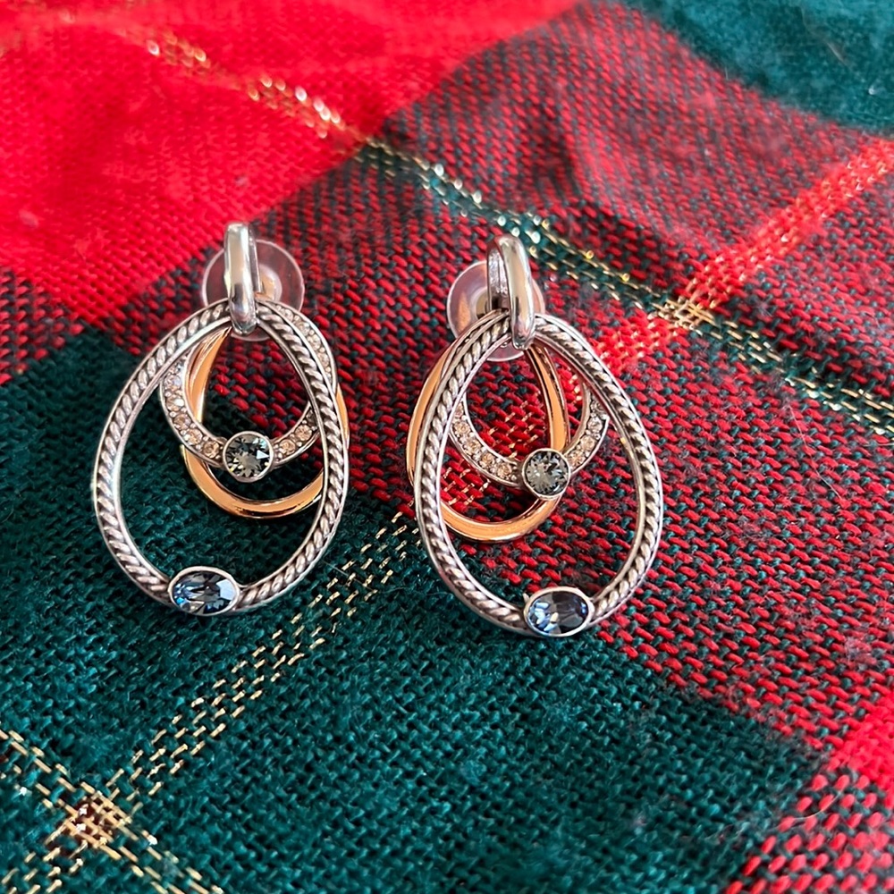 Brighton silver and rose tone blue stone earrings